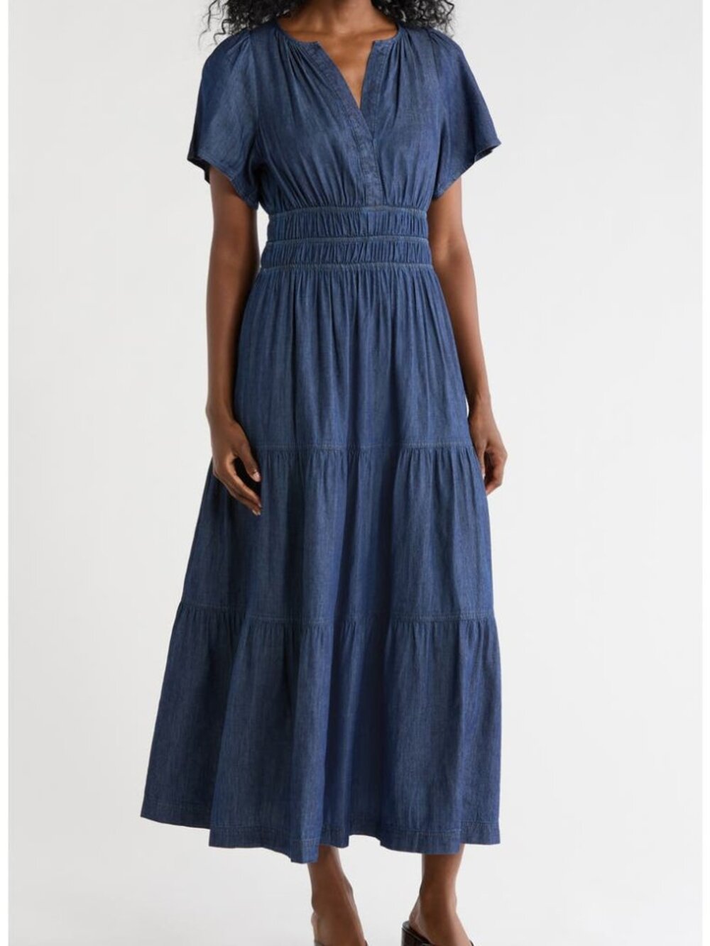 Tommy Hilfiger NEW Womens tiered tiered split neck chambray maxi dress, sz 10
